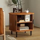 Bonzy Home Tambour Fluted Side Table, Mid-Century Modern Entryway Accent Sofa Tables Compact Storage Solution for Living Room, Bedroom, or Office, Walnut