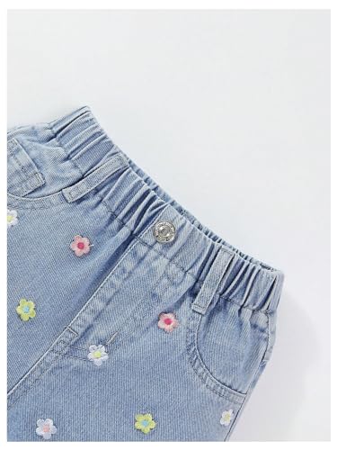 GORGLITTER Short jeans feminino bordado floral elástico cintura alta verão adorável shorts jeans com
