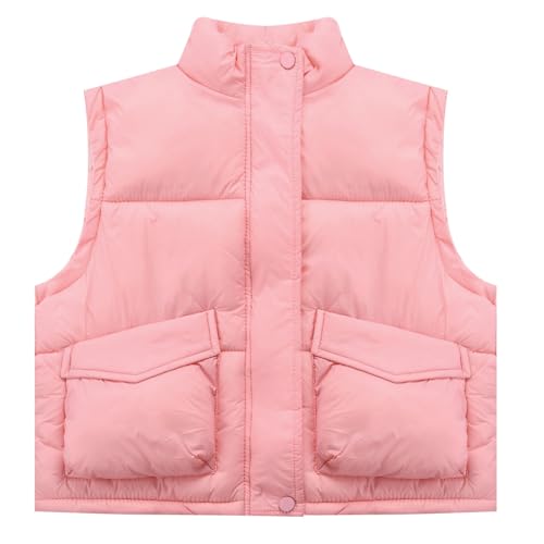 JEYPINMI Little Girls Zipper Padded Coat Winter Puffer Vest Waistcoat Sleeveless Jacket with Pockets Snowsuit3