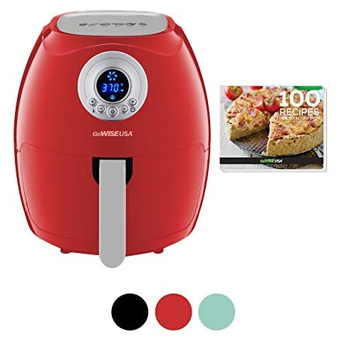 GoWISE USA 3.7-Quart Digital Air Fryer + 50 Recipes, Red, Qt (Renewed) Cover