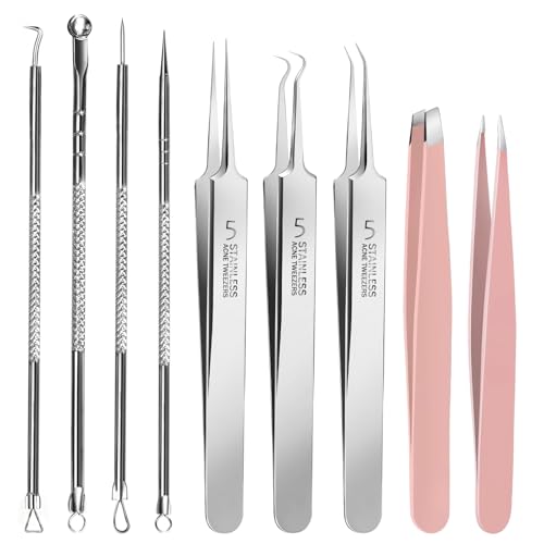 Kit de herramientas profesionales para eliminar puntos negros, pinzas de acero inoxidable y juego de 9 piezas para el cuidado facial del vello y la piel