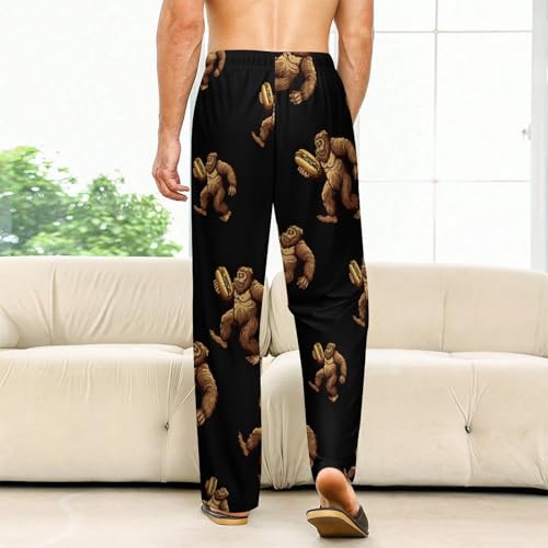 Sasquatch Bigfoot Carrying Hotdog Soft Pajama Pants Casual Lounge Pants Joggers Pj Bottoms with Pockets for Men Women2