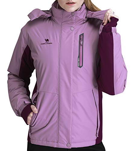 CAMEL CROWN Women’s Mountain Snow Waterproof Ski Jacket Detachable Hood Windproof Fleece Parka Rain Jacket Winter Coat Purple M - image 1