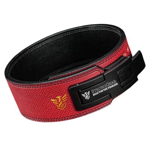 Image of 13MM Weightlifting Lever Belt for Man and Women, Crafetd from Heavy Duty Genuine Leather with Heavy Duty Buckle, Professional Weight Lifting Belt (13MM RED STORM EDITION, M)