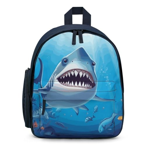 Smiling Shark Backpack Small Book Bag with Side Pocket, Lightweight Durable Backpack, Travel Rucksack, Blue-style