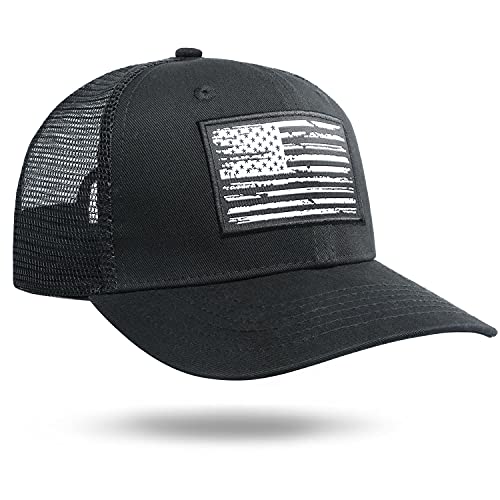 Image of American Flag Hat, Baseball Cap for Men Women, Adjustable Snapback Hats USA Flag Trucker Hat Black