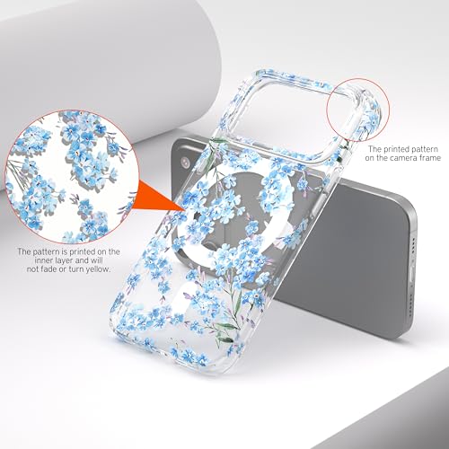 FUNLINK for iPhone 17 Pro Max Case, MagSafe Compatible, Cute Floral Girly Women's Design Print, Shockproof Drop Protection, Slim Bumper, Cool Aesthetic Blue Flower Pattern Non-Yellowing Phone Cover by FUNLINK - Used condition - Image 7