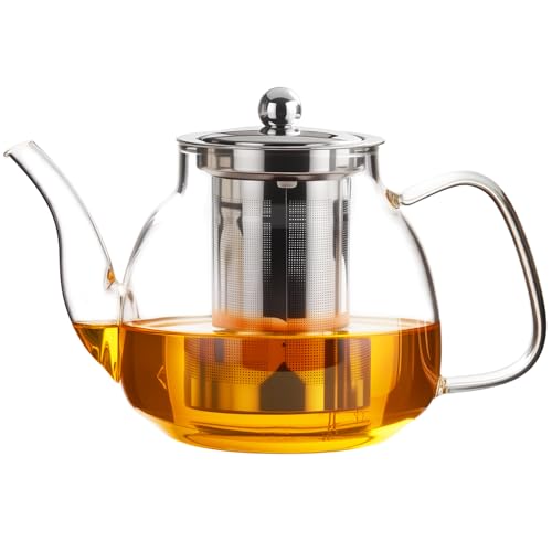 Image of PARACITY Glass Teapot Stovetop 34 OZ, Borosilicate Clear Tea Kettle with Removable 18 /8 Stainless Steel Infuser, Teapot Blooming and Loose Leaf Tea Maker Tea Brewer for Camping, Travel