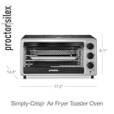 Proctor Silex Simply-Crisp Air Fryer Toaster Oven Combo with 4 Functions Including Convection, Bake & Broil, Fits 6 Slices or 12” Pizza, Auto Shutoff, Black (31275)