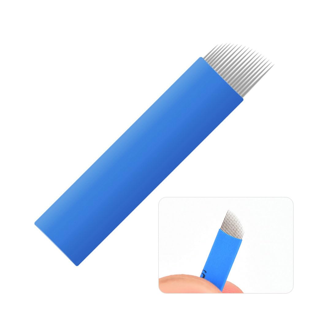 HOTWE Microblading Needles,50pcs Blue Microblades with 0.18mm Diameter for Semi Permanent Makeup, Manual Needle for Eyebrow Eyeliner Lips Microblading Kits (S18)