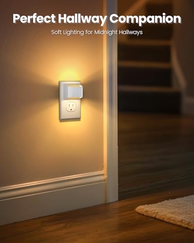 Image of NIORSUN Night Lights Plug Into Wall, 2 Pack, 3000K, Auto On /Off, White | Eye Friendly Warm White, Dusk to Dawn Sensor Night Light, Ultra-Slim Wall Light for Bedroom Hallway Bathroom Stairs