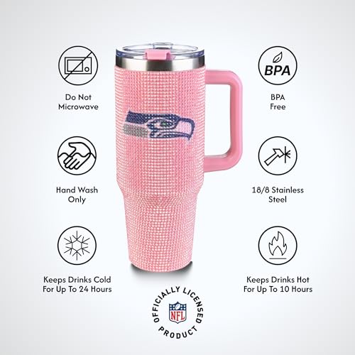 Image of The Memory Company Officially Licensed 40oz Pink Bling Game Day Tumbler, Seattle Seahawks