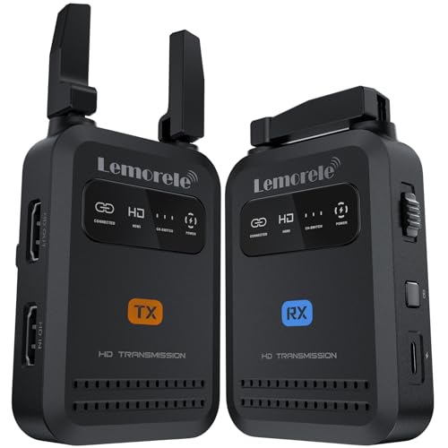 Lemorele Wireless Video Transmitter and Receiver, 1080P60Hz Low Latency,Up to 4 Receiver, HDMI in & Loop Out,USB-C Powered,Plug and Play up to 200m Range，for Streaming/Video Production/Home 
