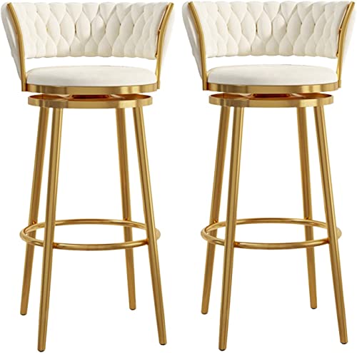 Juego de 2 taburetes de bar giratorios de terciopelo modernos con respaldo y reposapiés para sillas altas de isla de cocina con altura de asiento de 65 cm, diseño elegante y cómodo