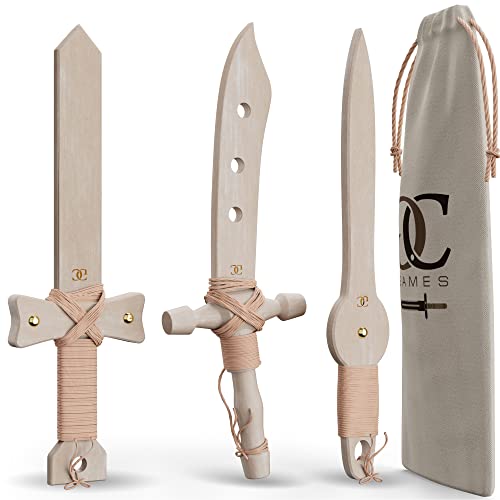 CG Games Wooden Swords for Kids - 3 Pack Eco-Friendly Handmade Natural Wooden Sword Set for Kids Aged 8 and Up - Durable Safe Unpainted Chemical Free Wood Toys