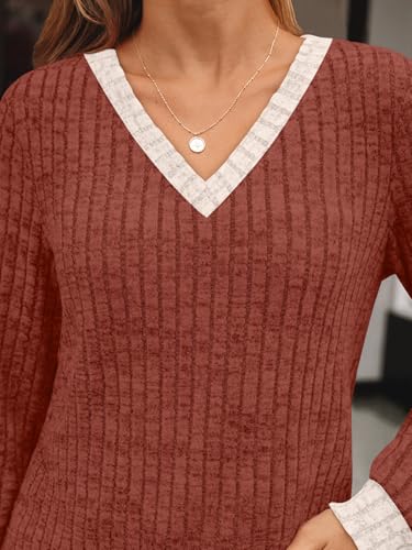 Image of AUTOMET Womens V Neck Long Sleeve Shirts Fall Tops 2026 Lightweight Sweater