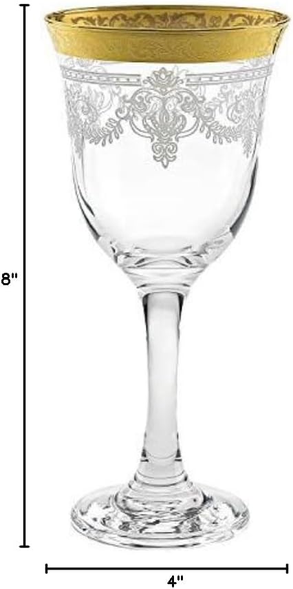 WORLD GIFTS Elegant and Modern Glass Made Drinkware Set for Hosting Parties and Events - 9 oz. Red Wine, Set of 6, Stencil Gold Band