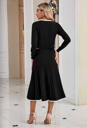 Pink Queen 2 Piece Sets For Women Long Sleeve Crop Top Pleated Skirts Ribbed Knit Matching Set Fall Outfits4