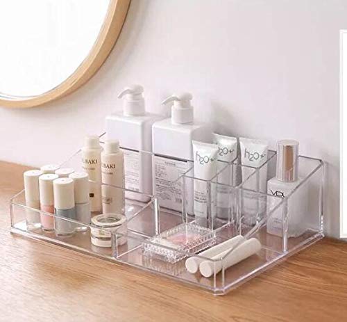 Jucoan 2 Pack Makeup Organizer Tray, Clear Acrylic 9-Compartment Vanity Cosmetic Storage Palette Tray, 12.5 X 7.5 X 3 Inch Makeup Display Case For Brush, Eyeshows, Skin Care Products #TOP3