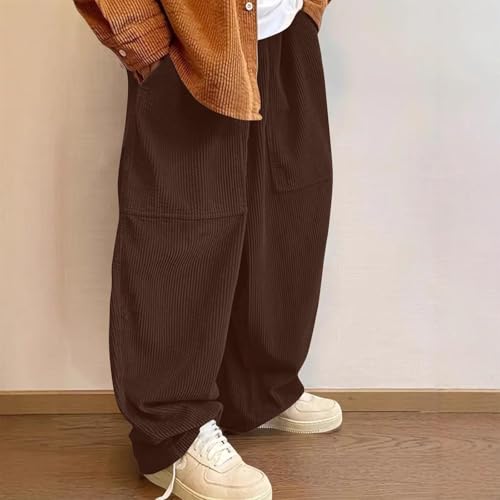 Corduroy for Mens Winter Fall Loose Fit Tie Knot Straight Leg Basic Trousers Pants Man 2025 Trendy Y2K2