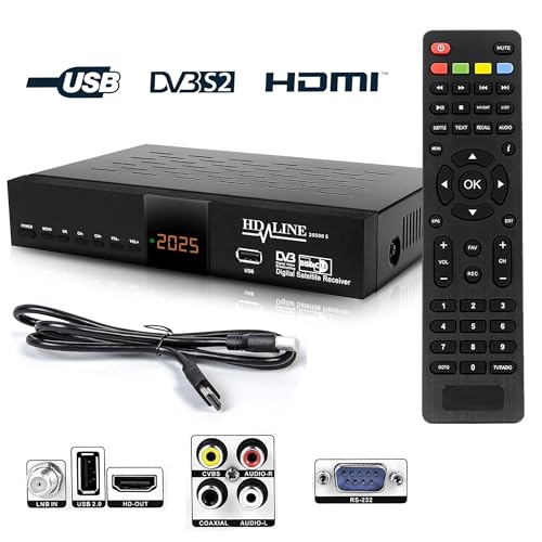 Hd-line 20500 Digitaler Satelliten HD Receiver (DVB-S/DVB-S2, HDMI, AV, 2X USB 2.0, Full HD 1080p, Digital Audio Out) [Vorprogrammiert für Astra, Hotbird und Türksat]