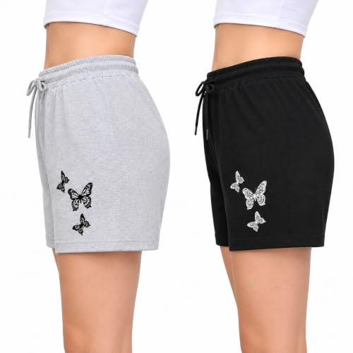 Image of MIKRAM Women's Butterfly Print Cotton Shorts Pack -1 You Order Muliti Quantity You Will GET Grey & Black
