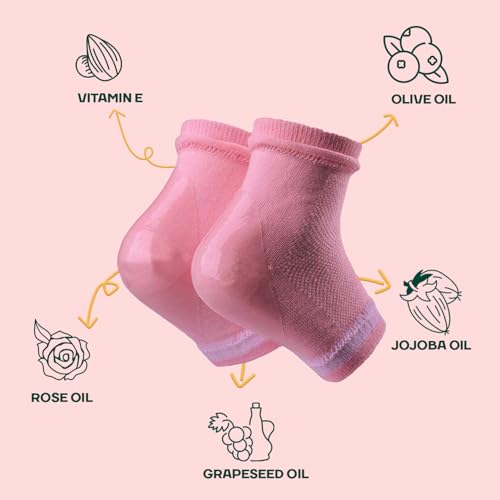 Image of IZZORI Silicone Gel Heel Socks for Dry Hard Cracked Heel Repair Pad, Heel Swelling & Pain Relief, Plantar Fasciitis (Free Size, Pink, 1 Pair)