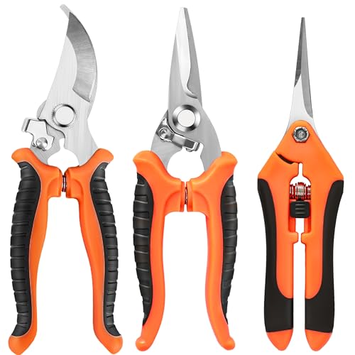 3 Pack Garden Pruning Shears, Stainless Steel Shears, Gardening Shears, Scissors, Garden Clippers, Pruning Snips, Pruning Shears for Gardening Tools(Orange)
