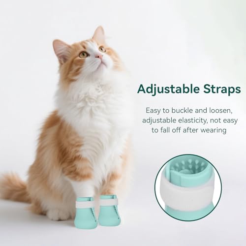4 Stück Katzenstiefel, Kratzfeste Silikon-Katzenschuhe, Katzenpfotenschutz, Nagelabdeckung Krallenschutz Pfotenschuhe Für Katzen Zuhause, Baden, Pflegen, Rasieren, überprüfung, Behandlung(Grün)