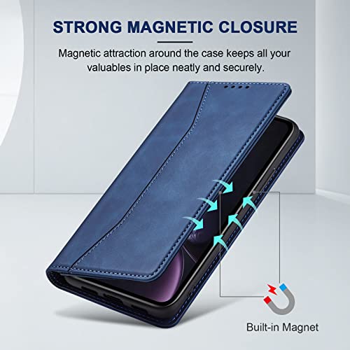 Image of Jasonyu Flip Wallet Case for iPhone XR,Leather Magnetic Folio Cover with Card Holder,Kickstand - TPU Shockproof Durable Protective Phone Case,Blue