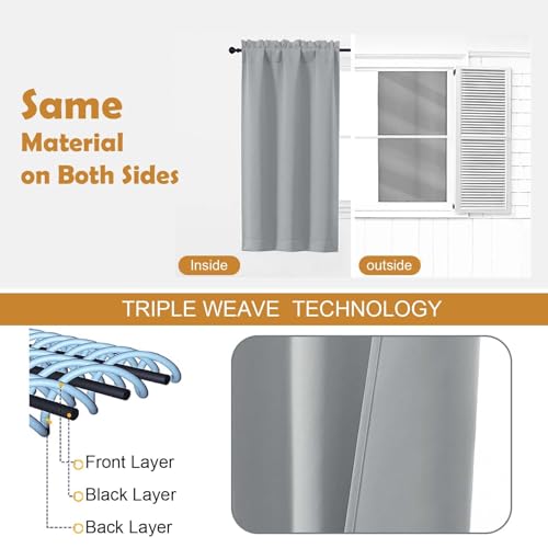Image of Aiyufeng Silver Grey Short 36 Inches Blackout Curtain 2 Panels Set, Half Window Rod Pocket Privacy Curtain Tiers for Kitchen, Curtains Blackout for Bathroom Shades, W40 x L36 Inch, Silver Grey