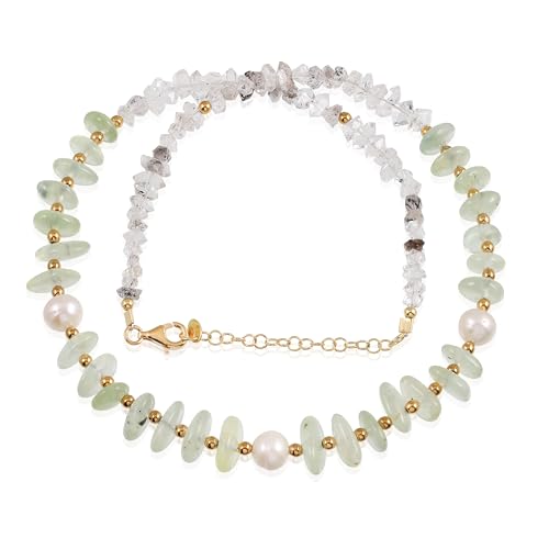 Collier Prehnite femme en argent 925 contre le stress avec perles Herkimer