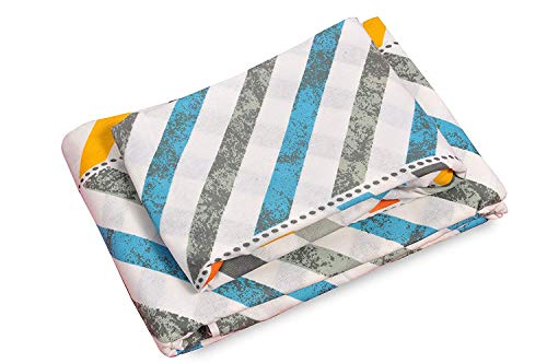Image of Huesland by Ahmedabad Cotton 120 TC Cotton Bedsheet for Double Bed with 2 Pillow Covers - Grey, Blue, Orange & Yellow