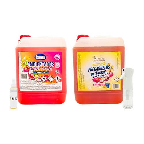 KIMIA - Pack Sensorial Concentrado Exotics Fruits | Ambientador 5L+ Fregasuelos 5L | Fragancia Duradera Frutas Exóticas | Fórmula Concentrada | Limpiador de Suelo | Limpieza Profunda