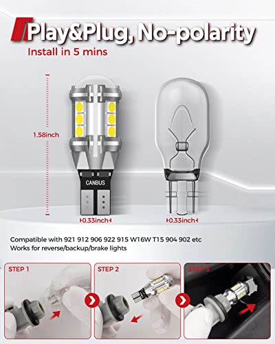 image for Torchbeam 921 912 LED Bulbs for Reverse Backup Lights, 6000K White CAN
