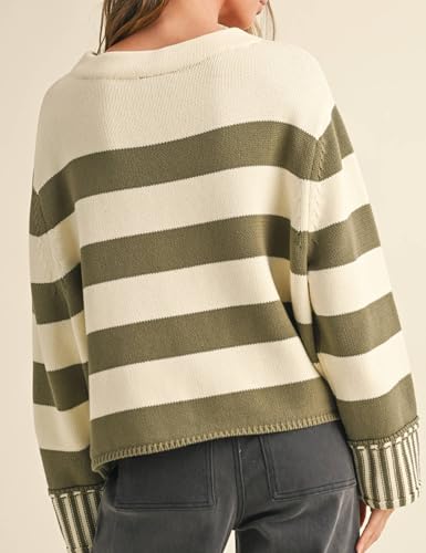 Esmeling Women's Casual Loose Striped Sweater Fall Long Sleeve Crew Neck Knitted Pullover Tops3