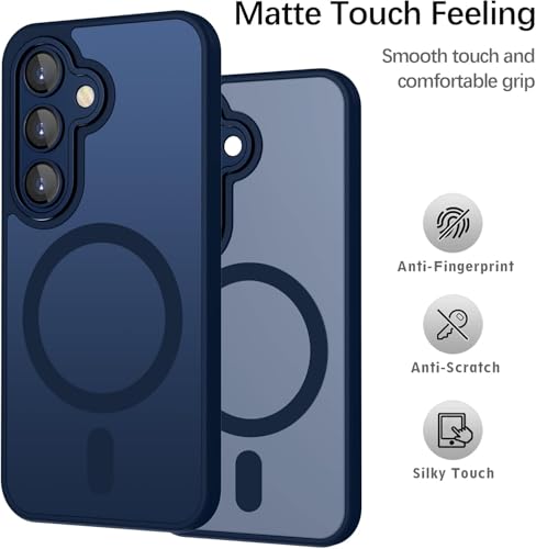 Image of Elzzi Magnetic Magsafe for Samsung S26 Case, Upgraded [Full Camera Protection] [Compatible with Magsafe] [Translucent Matte] Shockproof Protective Phone Case for Men & Women - Navy