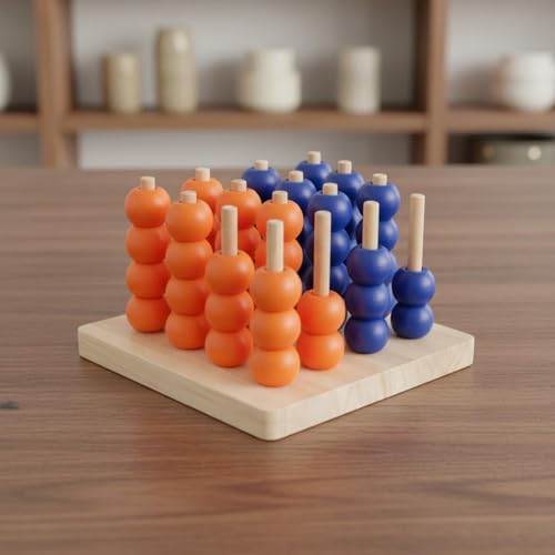 LeeQinersw Strategy Board Game Four in a Row Wooden 3D Gameboard Family Board Challenge Strategic Skills Development Building Set Suitable for Shared Play Early Education Learning - Image 6