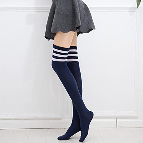 Image of DRESHOW 6 Pairs High Thigh Socks Striped Over Knee Thin Tights Long Stocking for Women Leg Warmer