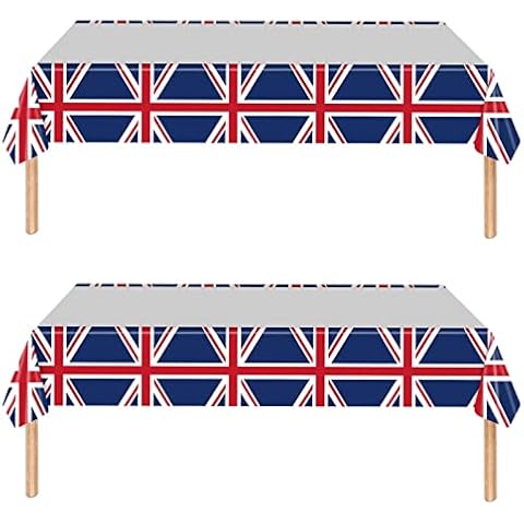 2 Pack Union Jack Tablecloth - 220 X 130 cm Union Jack Table Cover - Union Jack Party Supplies 2022 - Waterproof Reusable British Flag Table Cover - Queens Platinum_Jubilee Home Decorations Cover