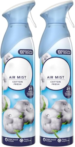 Febreeze Air Mist Air Freshener Spray odour Eliminator Home & Office Fragrances - Cotton Fresh Scent - 185ml - Pack of 2