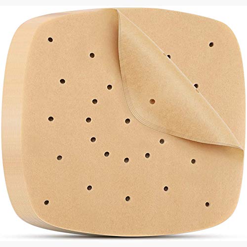 100Pcs Non-Stick Oil-Absorption Cookie Pad Pastry Grill Steamer Pad Air Fryer Liner Baking Sheet Oil Paper Basket Mat(True Color 7.5inch)