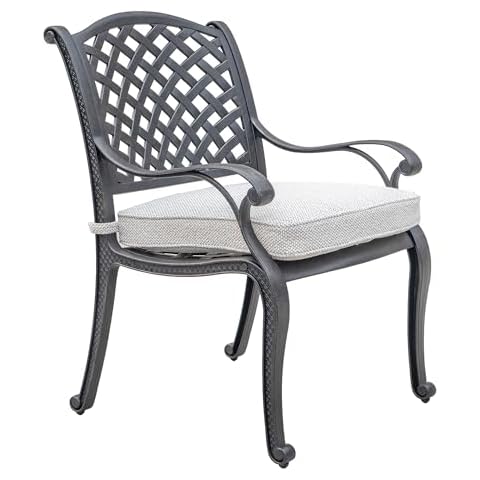iPatio Manhattan Cast Aluminum Dining Arm Chair with Cushion (Dark Lava Bronze/Sandstorm) Cover