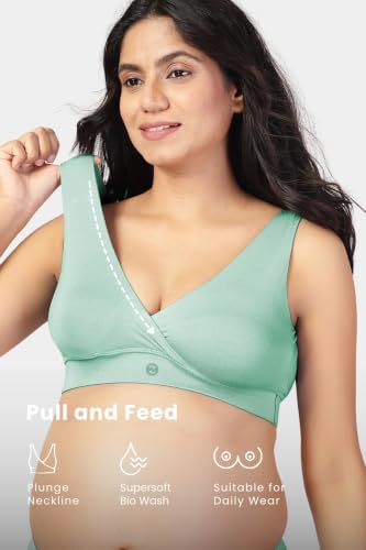 Image of ZELENA Maternity Padded Bra | Removable Cups, Broad Waistband | Soft Stretchable Modal Fabric | Easy Pull Nursing Bra for Pregnancy and Breastfeeding