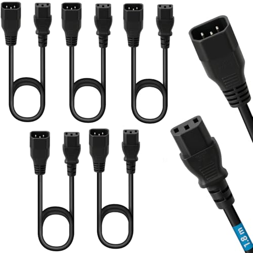 Lote de 5 Cables alargados, alimentación eléctrica, 1,80 m, IEC C13 a C14, para PC, Ordenador, Pantalla, inversor, Impresora, videoproyector y electrodomésticos