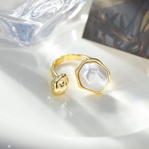 Baroque Pearl Ring for Women Irregular Pearl Rings Gold Statement Ring Adjustable Chunky Pearl Ring for Women Holiday Wedding Jewelry 5