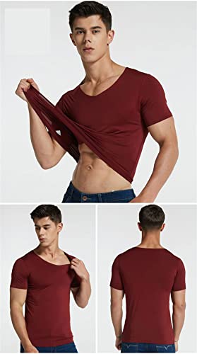 Men's V-Neck Undershirts Man Ice Silk Seamless Short Sleeves Basic Shirts Summer Sexy Fitness Body Building Underwear3