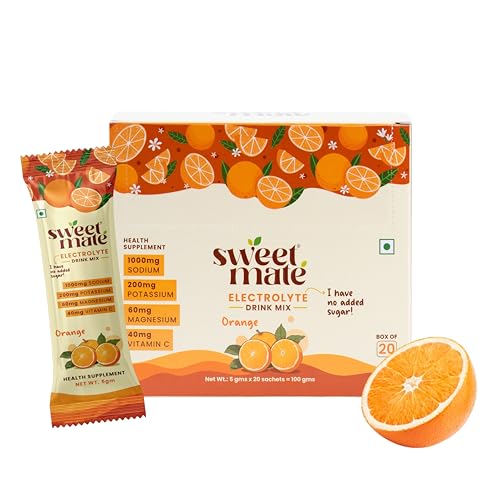 Image of Sugar Free Orange Electrolyte Drink Mix Sweetened With Stevia -5g (20 Sachet) No Preservatives and Chemicals| Offers 10x more Electrolyte | Keto Friendly, Vegan