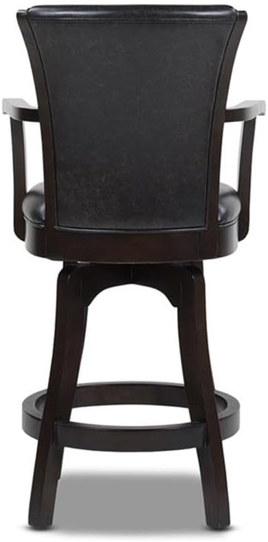 Pemberly Row Swivel Counter Height Bar Stool, 27-Inch Seat Height, Faux Leather Upholstery, Vintage Black Brown Finish, Solid Oak Frame with Brass-Plated Footrest, Kitchen or Pub Table Seating