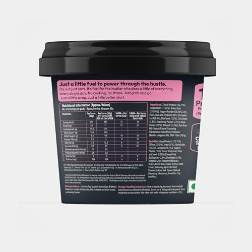 Image of True Elements Overnight Oats Berried in Bliss 186 g (Pack of 3 * 62 g) - Ready-to-Eat Breakfast | High Protein, Fibre & Berry Flavour | Healthy Instant Oats Snack